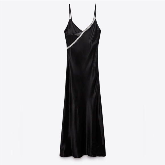 Zara Dresses & Skirts - ZARA SATIN EFFECT RHINESTONE CRYSTAL BLACK DRESS